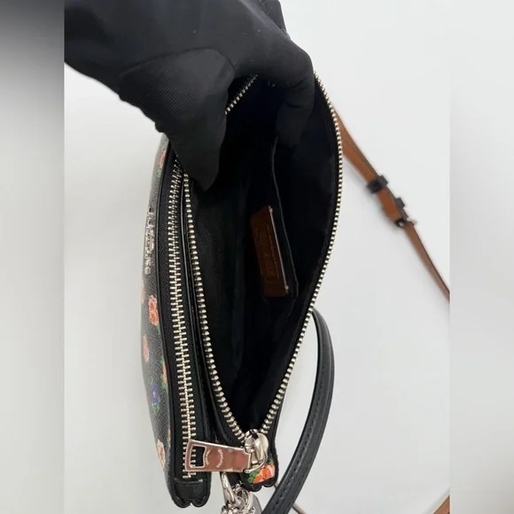 Coach F57628 Floral Double Zip Crossbody Bag Black Multicolor Floral - Picture 8 of 9